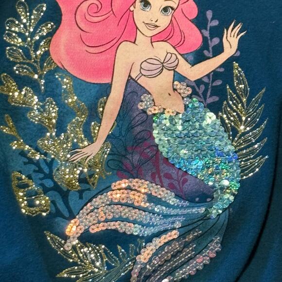 Disney Jumping Beans Ariel Sequin Mermaid Long Sleeve Tie Front Top Girls 3T - Picture 3 of 8